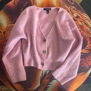 Pink Cropped Knit Cardigan – Size L (Forever 21)